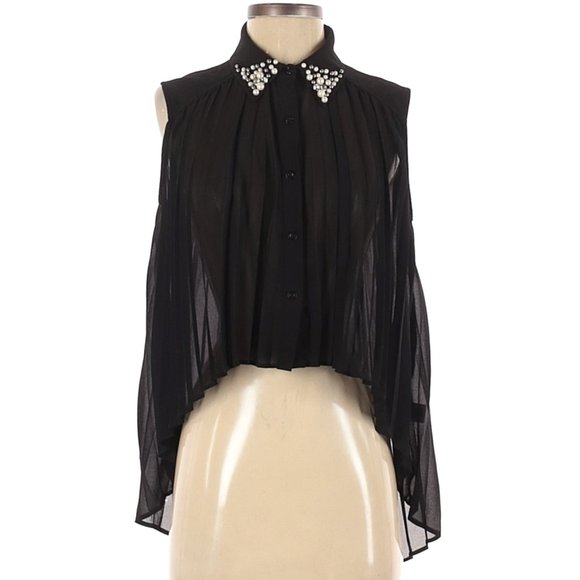 💥GORGE💥Chiffon Pleated Top w/ Embellished Collar - Picture 10 of 15